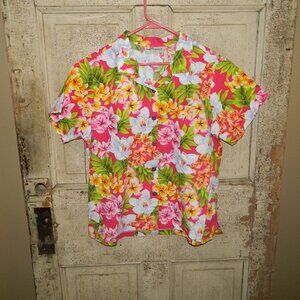 Vintage Two Paddles Womens Tropical Hawaiian Blouse Size XL (J-29)
